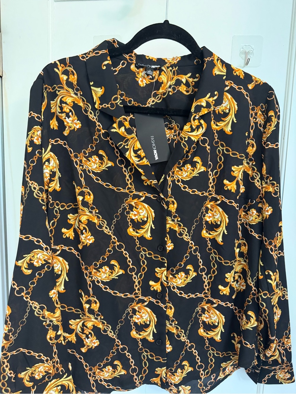 NWT Fashion Nova Oh She Classy Top Black Gold Size L